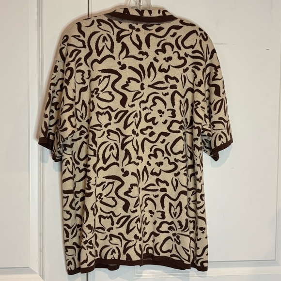 SABO Sarai Brown Neutral Floral Knit Short Sleeve Button Front Top M - Picture 6 of 8